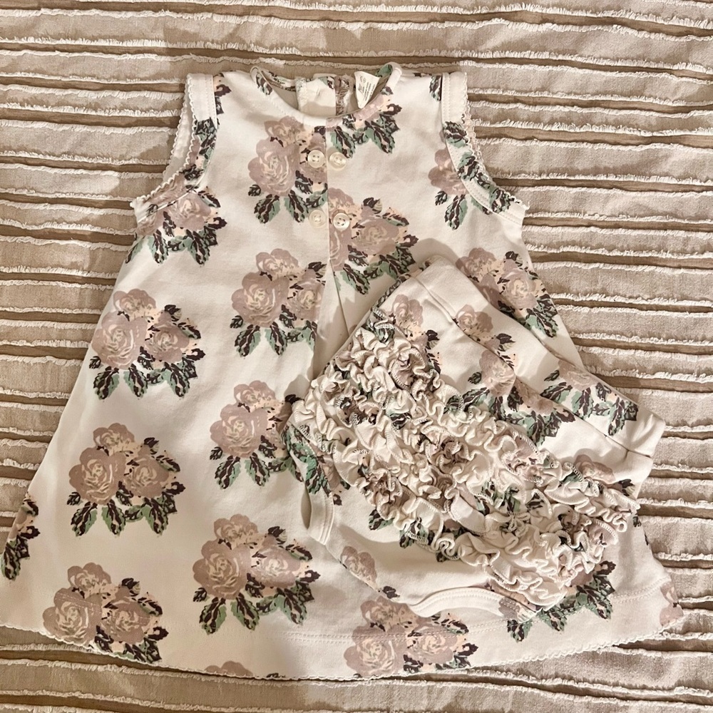 Kate Quinn floral dress with ruffle bloomers bummies size 12-18 months